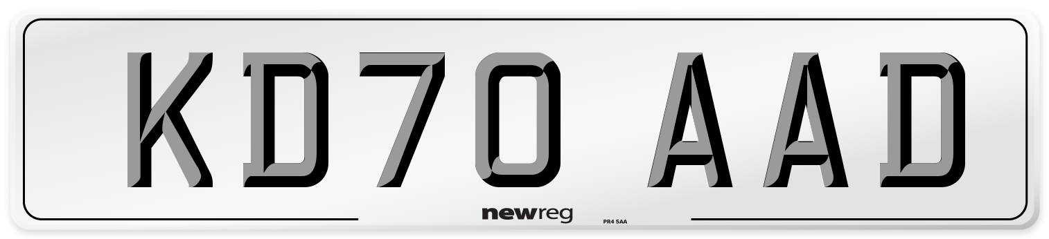 KD70 AAD Number Plate from New Reg